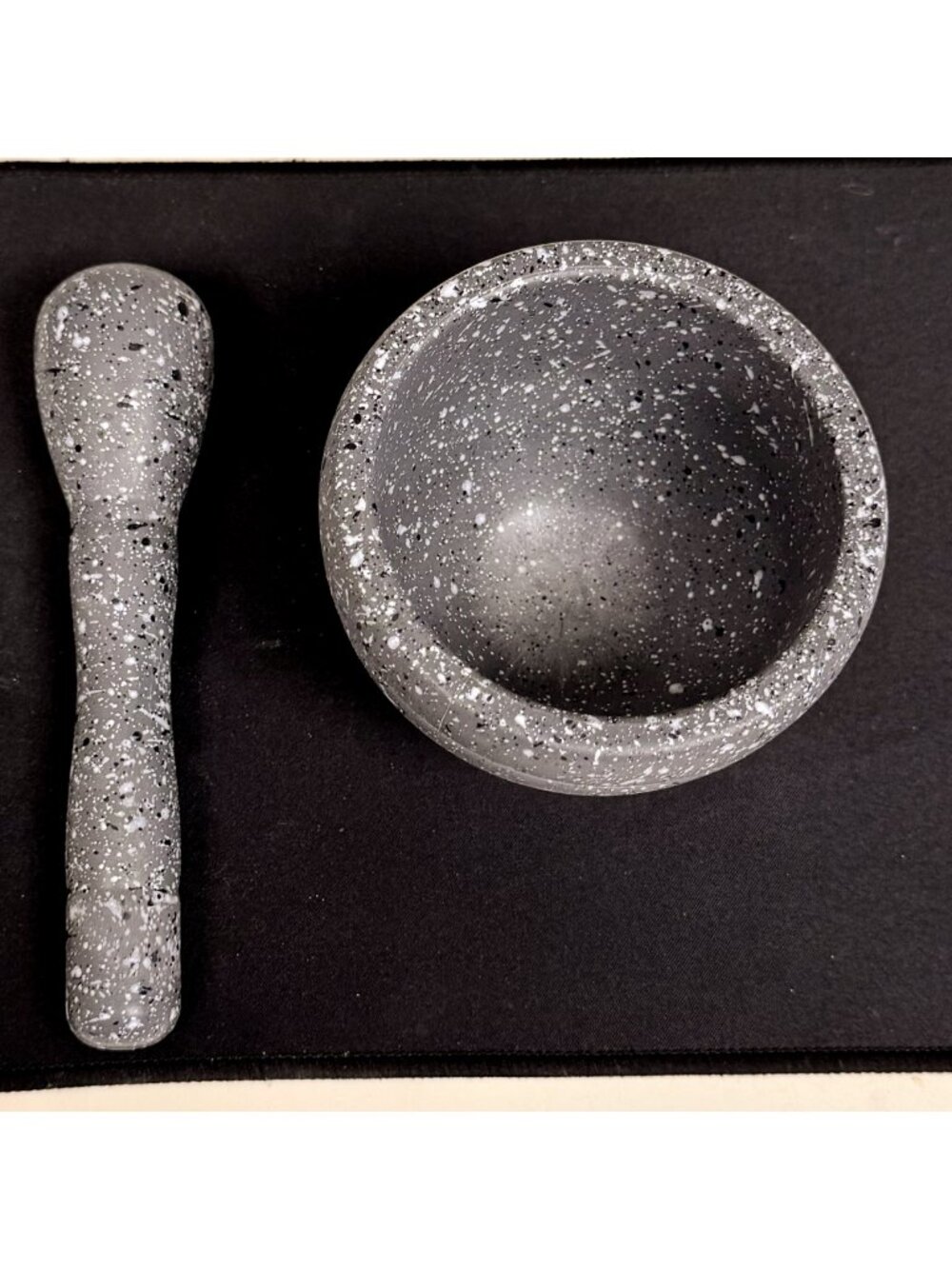 Gray Black Speckled Mortar Pestle Set Durable Granite-Look Grind Untensil Durabl